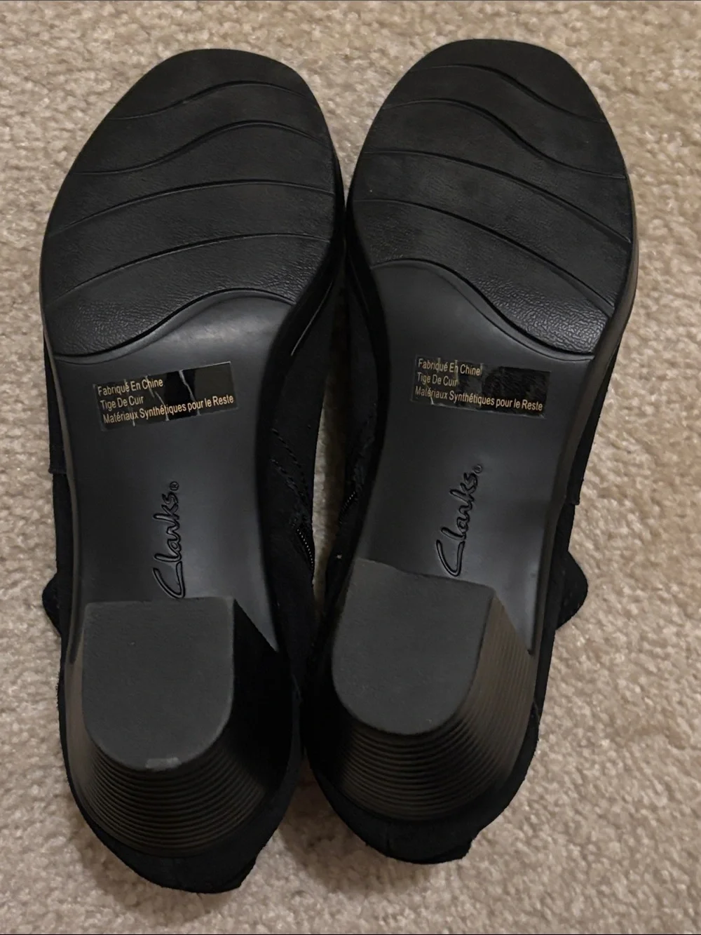 Clarks Black Suede Ankle Booties with Buckle and Braided Strap 7W